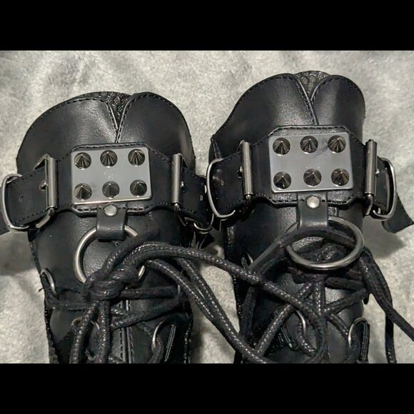 Demonia Shaker-70 Black Vegan Leather Mid-Calf Boots 9 - Picture 5 of 16